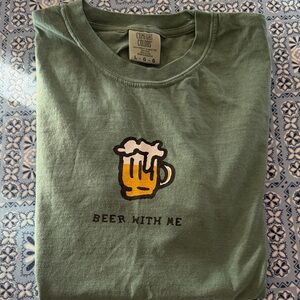 Green Short Sleeve Tee with Beer